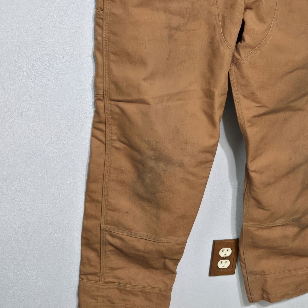 Carhartt Bib Overalls Brown Canvas RN14806 Workwear Duck Chore Men 34x32 STAINED - Picture 4 of 15